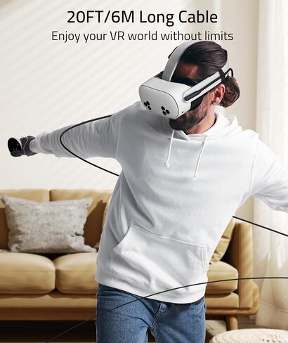 Syntech VR Link Cable 16FT for Meta Quest 3/3S/2, USB 3.0 Adapter | 16FT USB C VR cable with USB 3.0 adapter for Quest 3/3S/2, fast data transfer, charging support and SteamVR. in Kuwait