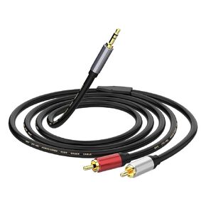 كابل 3.5 مم إلى 2 RCA، زاوية 2RCA ذكر إلى 3.5 مم ذكر مساعد كابل صوت ستيريو Y متوافق مع التلفزيون، والهواتف الذكية، وMP3، والأجهزة اللوحية، ومكبرات الصوت، والمسرح المنزلي، إلخ (1.5 متر/59 بوصة)
