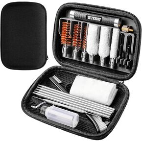 Shotgun Cleaning Kit 12 20 410 Gauge Compact Portable Case with Bronze Brush, Spring Brush, Brass Adaptor, Cotton Mop, Cleaning Pick, Patch Holder, Cleaning Patches, Hand Brush, Empty Oil Bottle