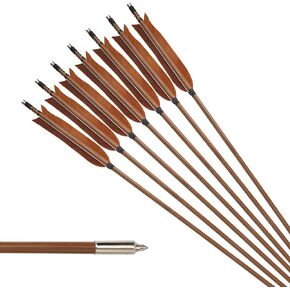 Archery Bamboo Arrows, 12 Pack Practice Targeting Hunting Arrow Handmade Self Nock 6.2" Turkey Feather Fletched for Longbow Traditional & Recurve Bow