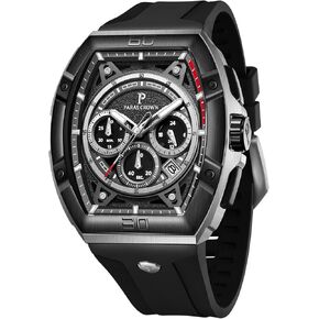 Watches for Men Tonneau Waterproof Quartz Luxury Chronograph Analog Men's Wrist Watches Stainless Steel Mens Watches,Black-Y