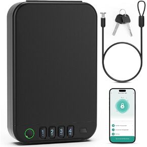 Gun Safe, Biometric gun safe for handgun, Portable Car Pistol Gun Safe Pistol with Keys Keypad and APP Control Hand Gun Lock Box, small safe for Home Bedside Car Wild camping