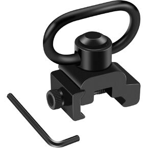 360° Rotation Picatinny Sling Swivel Mounts, 2 Point and Traditional Sling Picatinny Rail Mount with 1.25" Push Button QD Sling Swivels - Black (1 Pack)