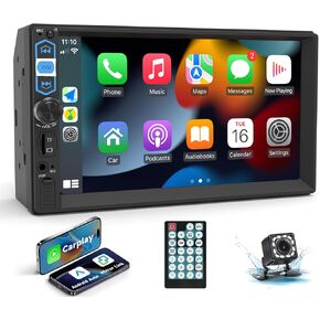 Naifay Double Din Car Stereo with Carplay Android Auto Voice Control, 7inch HD Touch Screen Car Radio Bluetooth, Car Audio Receivers, MirrorLink, SWC, FM Radio, USB/AUX/TF/Subwoofer
