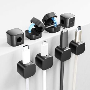 Magnetic Cable Management Clips 8 Pack, Cliffora Cord Organizer, Phone USB Charging Cable Storage Holder, Cable Clips Organizer for Office Desk Car Wall Desktop Nightstand - Black