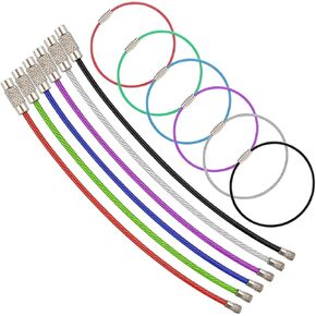 30 Pack Wire Keychain Cable 8 Inch Stainless Steel Key Ring Loop, for Outdoor Hiking Luggage Tags- Colored Nylon Coated Keychain