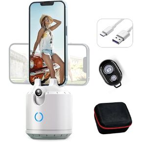 حامل ثلاثي لتتبع الوجه تلقائيًا بزاوية 360 درجة، حامل هاتف للتتبع التلقائي ثنائي المحور، بدون تطبيق، حامل كاميرا الهاتف مع التحكم بالإيماءات، حامل هاتف ذكي قابل لإعادة الشحن لبث فيديو Vlog المباشر، أسود