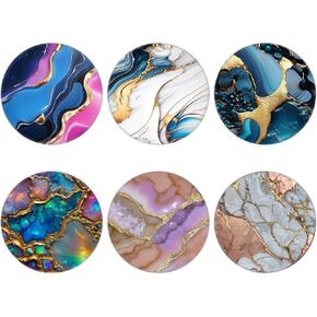 (6 Pack) Collapsible Cell Phone Grip for Smartphones,Expanding Cellphone Holder for Phone - Blue Rose Gold Marble