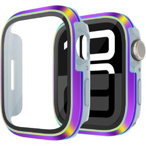 Miimall Tempered Glass Case Compatible for Apple Watch Series 10 (2024) 46mm, Hard PC Screen Protector Protection Ultra-Thin Lightweight Anti-Scratch Full Protective Cover for iWatch 46mm, Red