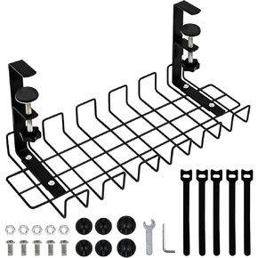 Under Desk Cable Management Tray, No Drill Desk Cable Organizers Rack, 15.7" Cord Organizer for Desk with Clamps, Steel Desk Wire Management, Sturdy Desk Cable Tray for Home & Office Computer Table