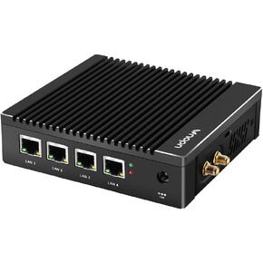Micro Firewall Appliance N3700 Quad Core, 2.5GbE Intel 4 Ports Dual HD, Fanless Mini PC 8GB DDR3 128GB mSATA SSD, Network Router Box, RS232 COM, Support AES NI/WiFi