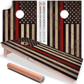 Cornhole Board Wraps and Decals for Boards Set of 2 Skins Professional Vinyl Covers Sticker - Firefighter Red Line American Flag Fire Department Decal (Fire Fighter Support Flag)