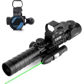 UUQ 3-9X32EG Tactical Rifle Scope Illuminated Red & Green Range Finder Reticle W/Reflex Sight & Green Laser Sight