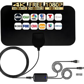 TV Antenna Indoor - 4K HD Amplified Digital HDTV Antenna with Signal Booster - 360° Long Reception TV Aerial Support All Types TV