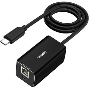 OBSBOT USB-C to Ethernet Adapter,Lower Latency,10/100 Mbps Data Transfer Rate,Dual Ethernet & USB-C Interface,Support Power Over Ethernet (PoE),Charge While Stay Connect Tail Air,MacBook,PC