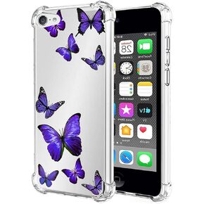 Case for iPod Touch 7 / iPod Touch 6 / iPod Touch 5 Case for Girls Women, Slim Shockproof Clear Pattern Soft Flexible TPU Back Phone Protective Cover Cases for iPod Touch 7 (Purple Butterfly)