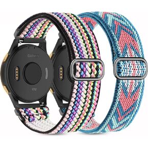 2 Pack Stretchy Nylon Watch Bands Compatible with Garmin Venu/Venu Sq,20mm Loop Elastic Replacement Straps for Garmin Vivoactive 5/3,Venu 2 Plus/sq 2,Forerunner 165/645/55/245 Music Women Men