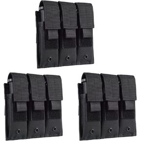 3pc Molle Triple Pistol Mag Pouch Single Double Stack Magazine for 9mm/.40 Calibers Glock S&W M&P, Sig 226/229, and Springfield 1911 Black
