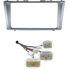 9'' Car Radio Stereo Dash Frame Fascia Bezel Panel w/Power Harness Cable Compatible for Toyota Camry 2007 08 09 10 11 Install Mount Kit