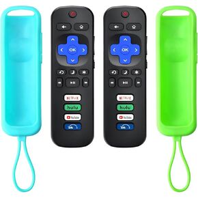 (Pack of 2) Universal TV Remote Compatible with Roku TV with Soft Protective Case, Replacement Remote for TCL Roku/for Hisense Roku/for Onn Roku TV(Not for Roku Stick and Box), Black
