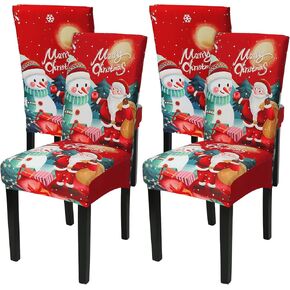 Christmas Chair Covers Set of 4 Merry Christmas Dining Room Chair Back Slipcovers Santa Claus Snowman Xmas Chair Covers for Christmas Holiday Home Decor