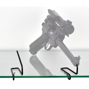 Gun Storage Solutions .22Cal & Larger Kikstand Handgun Display Stands - Free Standing or Glass Shelf Clipping Styles