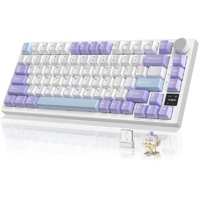 Attack Shark ajazz AK820 Mechanical Gaming Keyboard with Knob 75% Keyboard Hot Swappable Type-C Wired Gasket 5-Layer Noise Absorbing Foam White LED Backlit NKRO Linear Red Switch for PC/Win/Mac-Black