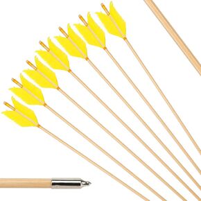 Archery Target Flu-Flu Arrows, 6 Pack Traditional Wooden Arrow 4 Feathers Fletching for Practice Targeting Hunting