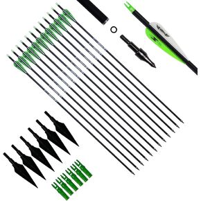 31inch Carbon Arrow Archery Targeting Practice Hunting Arrows for Compound & Recurve Bow with Removable Tips and 6pcs broadheads & nocks