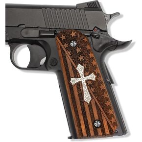 URAY 1911 Full Size Grips, Super Quality CNC/Handcrafted Hybrid American Flag and Christian Cross Gun Grips - Premium Pistol Grip Accessories for Colt Kimber Taurus Remington and All 1911 Models