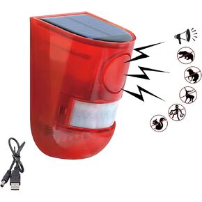 Solar Sound and Light Alarm Motion Sensor: 110dB Siren Sound Alert & 6LEDs Flash Warning Strobe Security Alarm System, 4 Modes, Flashing Red Light with USB for Farm, Villa, Home, Yard(1 Pack)