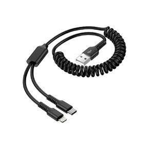 Coiled Lightning Cable for iPhone 15 Pro Max, Curled Multi Charging Cable Wire 2-in-1 USB to Lightning/Type C Port Fast Charging Cord for Car, Apple 16 14 Plus 13 12 11 iPad Air Mini, Galaxy, Pixel