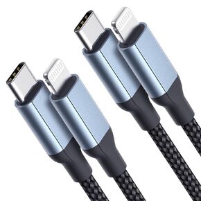 2FT USB C to Lightning Cable, 2Pack [MFi Certified] Short Type c to iPhone Cable 2 Foot iPhone Charging Cord Nylon Braided USBC Fast Charger Cord for iPhone 14/13/12/11Pro/X/XR/8/7/6s/Plus/SE/iPad