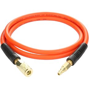 YOTOO Hybrid Lead-in Air Hose 1/4-Inch by 6-Feet 300 PSI Heavy Duty, Lightweight, Kink Resistant, All-Weather Flexibility with Bend Restrictors, 1/4" Industrial Quick Coupler and Plug, Orange