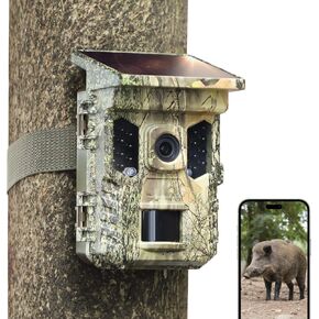 Solar Trail Camera 32MP 30FPS 2.7K Video,WiFi Bluetooth Game Camera with Motion Activated 0.2s Trigger, Night Vision Motion Activated IP66 Waterproof for Wildlife Scouting with 64GB Micro SD Card