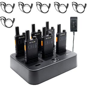 Retevis B3B Walkie Talkies Rechargeable,Portable Two-Way Radios with Earpiece and Mic Set,6 Way Multi Unit Charger,Time-Saving&Efficient,USB-C,1620mAh,Slim,Small,for Restaurant High-End Retail(6 Pack)