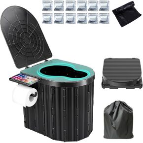 Adult Portable Camping Toilet, Foldable Camping Toilet with Lid, 14'' Camping Toilet with Detachable Bracket, Portable Potty for Camping, Outdoor, RV,Tent, Travel,Beach