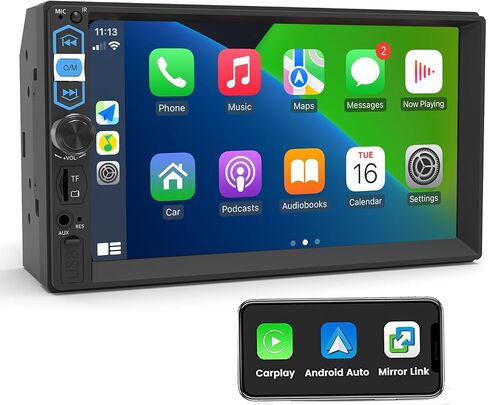Naifay Double Din Car Stereo with Carplay Android Auto Voice Control, 7inch HD Touch Screen Car Radio Bluetooth, Car Audio Receivers, MirrorLink, SWC, FM Radio, USB/AUX/TF/Subwoofer in Saudi Arabia