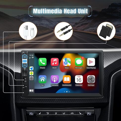 Naifay Double Din Car Stereo with Carplay Android Auto Voice Control, 7inch HD Touch Screen Car Radio Bluetooth, Car Audio Receivers, MirrorLink, SWC, FM Radio, USB/AUX/TF/Subwoofer in Saudi Arabia