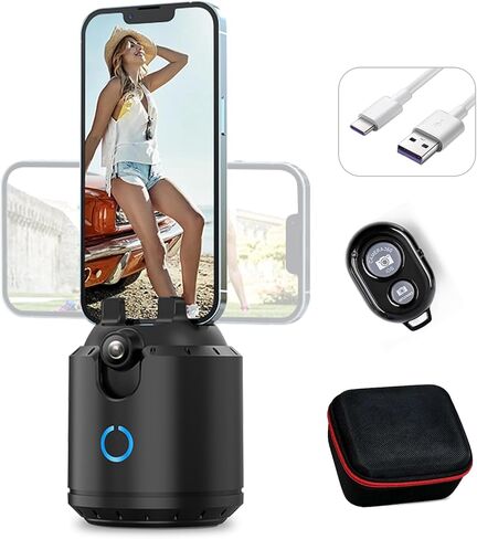 Auto Face Tracking Tripod 360°Rotation,2-Axis Auto Tracking Phone Holder,No App,Phone Camera Stand with Gesture Control,Rechargeable Smart Phone Stand for Live Vlog Video Streaming,Black in Saudi Arabia