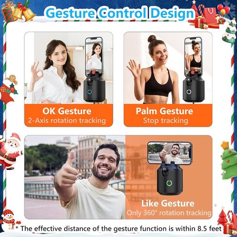 Auto Face Tracking Tripod 360°Rotation,2-Axis Auto Tracking Phone Holder,No App,Phone Camera Stand with Gesture Control,Rechargeable Smart Phone Stand for Live Vlog Video Streaming,Black in Saudi Arabia