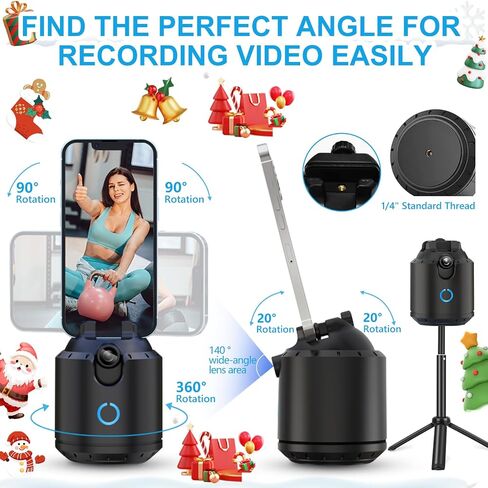Auto Face Tracking Tripod 360°Rotation,2-Axis Auto Tracking Phone Holder,No App,Phone Camera Stand with Gesture Control,Rechargeable Smart Phone Stand for Live Vlog Video Streaming,Black in Saudi Arabia