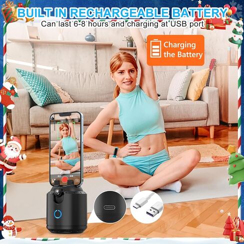 Auto Face Tracking Tripod 360°Rotation,2-Axis Auto Tracking Phone Holder,No App,Phone Camera Stand with Gesture Control,Rechargeable Smart Phone Stand for Live Vlog Video Streaming,Black in Saudi Arabia