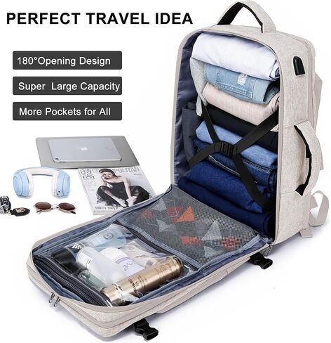 Travel Backpack for Men and Women, 40L Extra Large Flight Approved Carry on Backpack with Sturdy Zipper, 17.3 Inch Laptop Backpack with USB Charger Port & Luggage Sleeve, School Backpack, Black in Saudi Arabia