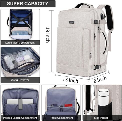 Travel Backpack for Men and Women, 40L Extra Large Flight Approved Carry on Backpack with Sturdy Zipper, 17.3 Inch Laptop Backpack with USB Charger Port & Luggage Sleeve, School Backpack, Black in Saudi Arabia