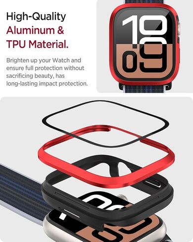 Miimall Tempered Glass Case Compatible for Apple Watch Series 10 (2024) 46mm, Hard PC Screen Protector Protection Ultra-Thin Lightweight Anti-Scratch Full Protective Cover for iWatch 46mm, Red in Saudi Arabia