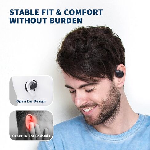Open Ear Headphones, Bluetooth 5.3 Wireless Air Conduction Headphones Built-in Mic with Ear Hooks & LED Display Charging Case, 40H Playtime Earbuds IPX6 Waterproof for Running Fitness (Black) in Saudi Arabia