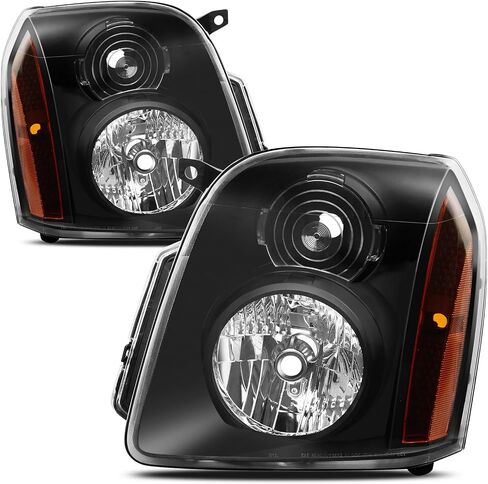 Headlights Assembly for 2007-2014 GMC Yukon SLE SLT Denali Yukon XL 1500 2500,Headlamp Assembly DENALI Style Black+Amber Halogen OE Replacement in Saudi Arabia