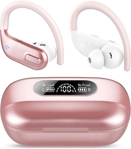 Bluetooth Headphones Wireless Earbuds 80Hrs Playtime with LED Charging Case Sports Ear Buds with Earhook Deep Bass IPX7 Waterproof Over-Ear Earphones Built-in Mic for Exercise Running Black in Saudi Arabia