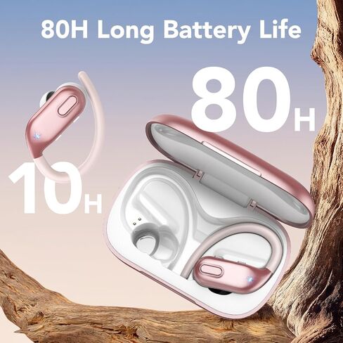 Bluetooth Headphones Wireless Earbuds 80Hrs Playtime with LED Charging Case Sports Ear Buds with Earhook Deep Bass IPX7 Waterproof Over-Ear Earphones Built-in Mic for Exercise Running Black in Saudi Arabia